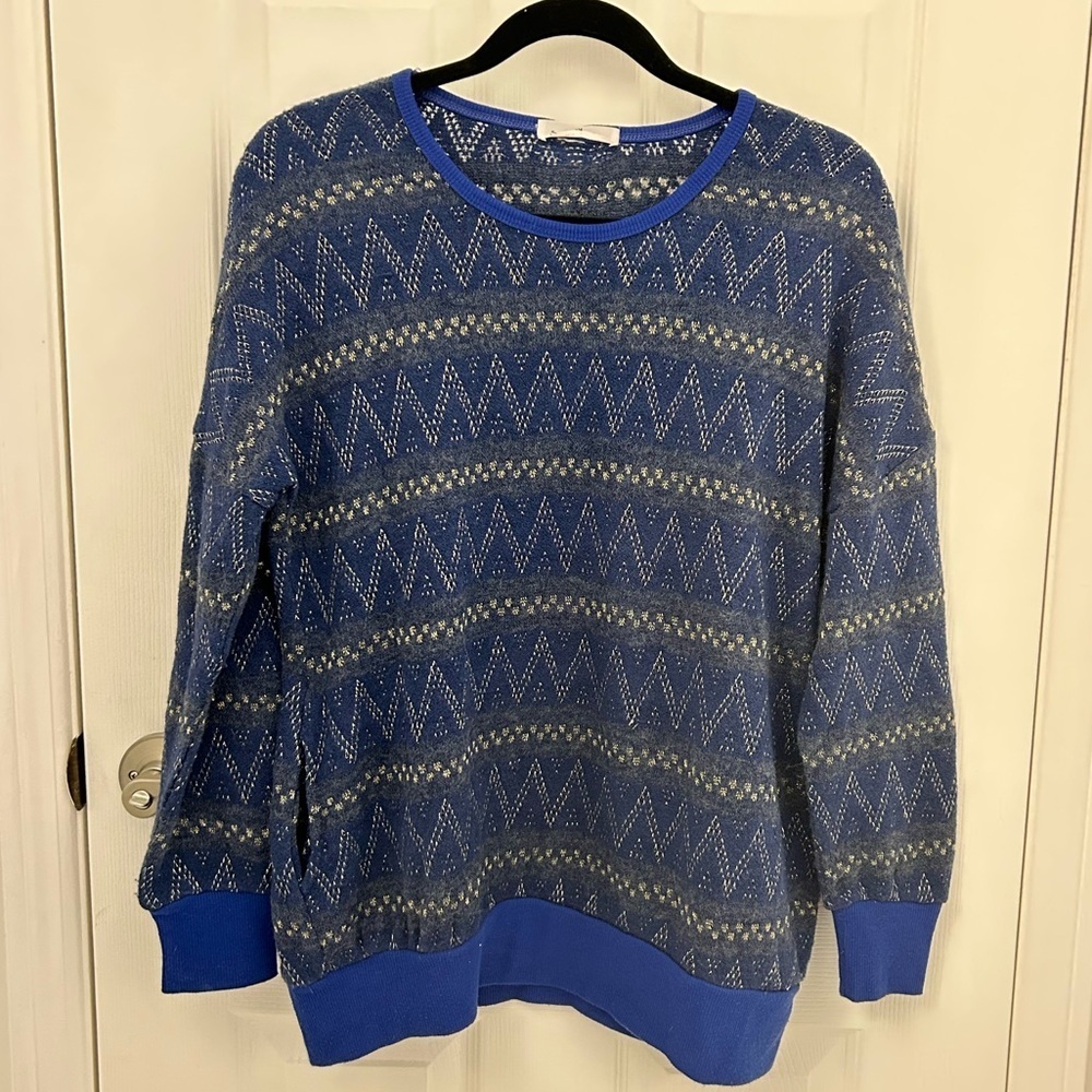 Blue and Gold Patterned Sweater, Sz L